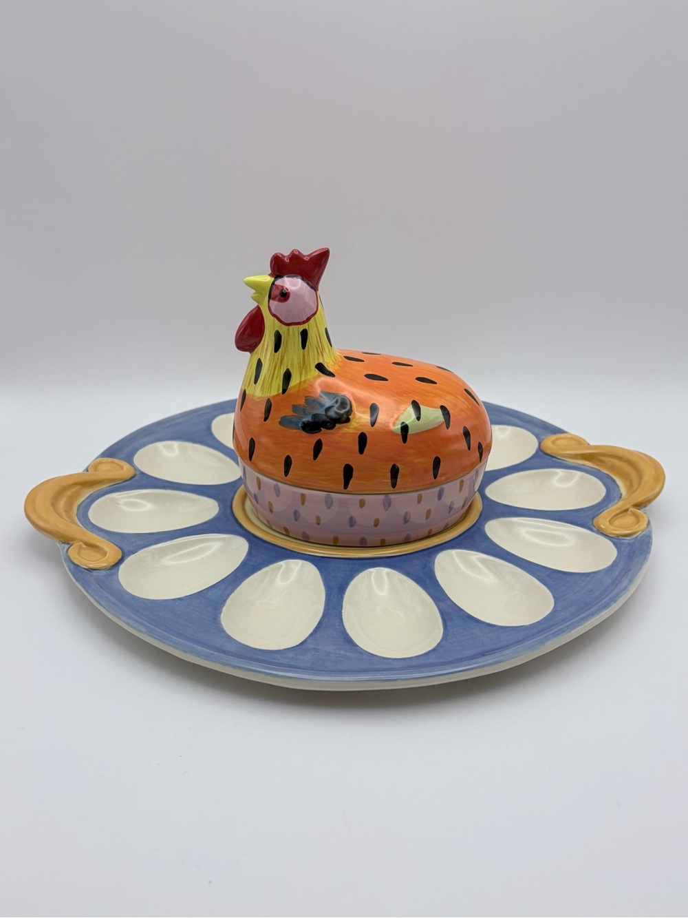 Vintage, Pfaltzgraff “The Secrets of Pistoulet”Deviled Egg Plate/Chicken Dish